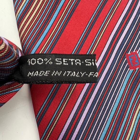 Fendi Stripe Silk Tie Red - Picture 4 of 6